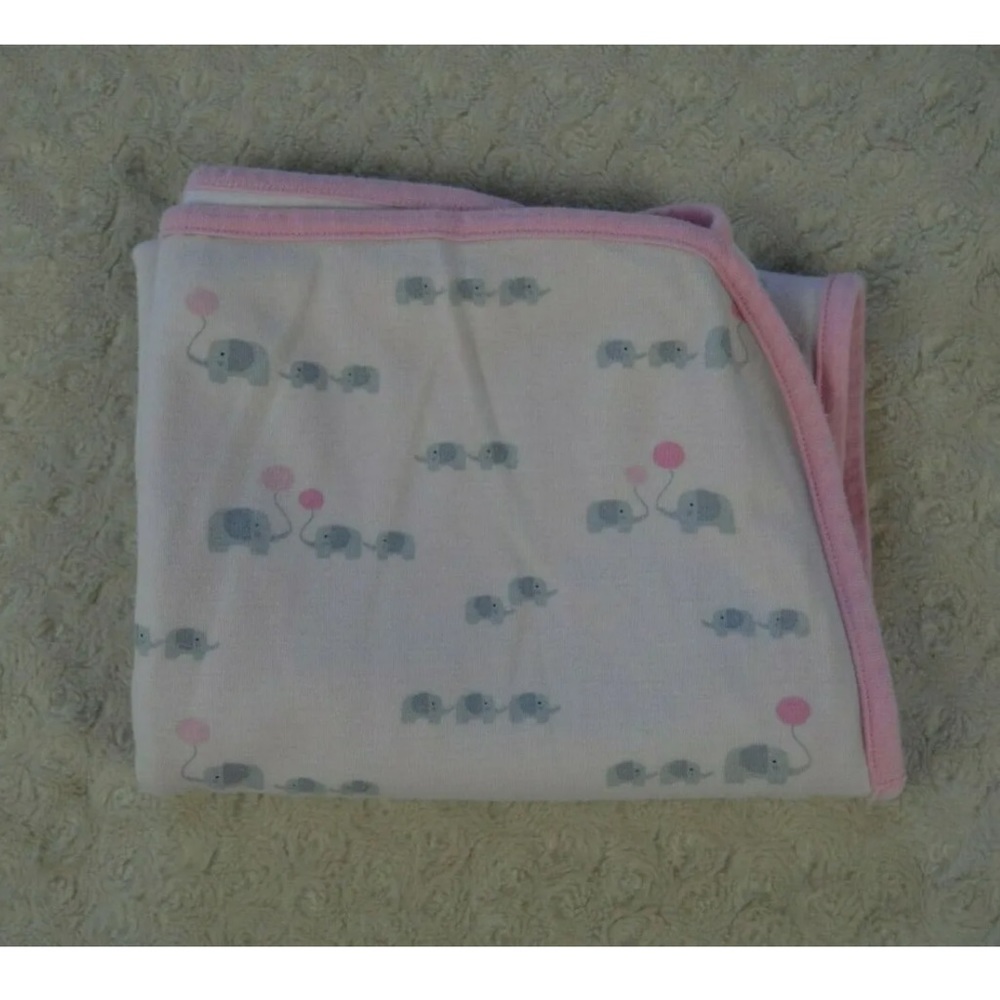 The Children's Place Elephants Holding Balloons Baby Blanket Pink Gray Thin